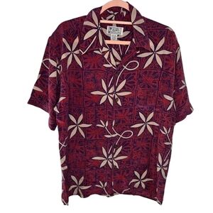Vtg 90s Avanti hawaiian silk shirt floral plumeria tiki luau